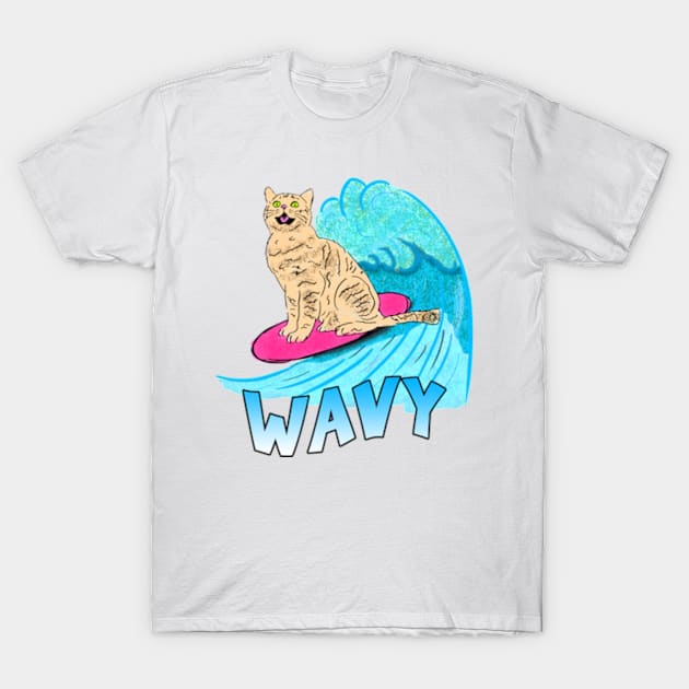 Wavy Surfing Cat T-Shirt by BrandyRay